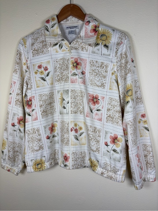Alfred Dunner Jackets & Blazers - Alfred Dunner Petite 8P Floral Zip Jacket Beaded Sequin Patchwork Lightweight